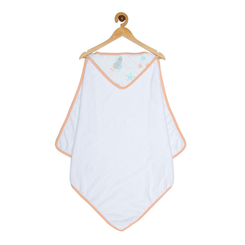 Ooka Baby Premium 100% Cotton Hooded Bath Towel (Seagull Hood With Tangerine Trim)