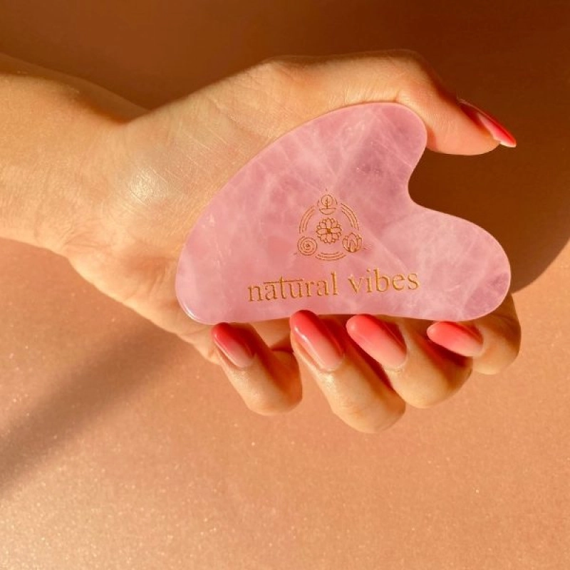 natural vibes rose quartz gua sha for face neck and under eye with free gold beauty elixir oil 3 ml 2
