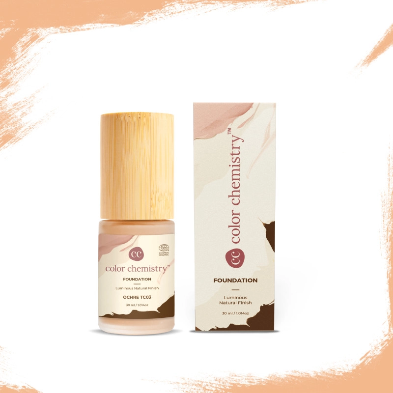 color chemistry liquid foundation luminous natural finish buildable coverage enriched with rosehip green tea certified organic 30 ml ochre tc03