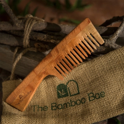 neem wood comb with handle for easy detangling hair growth