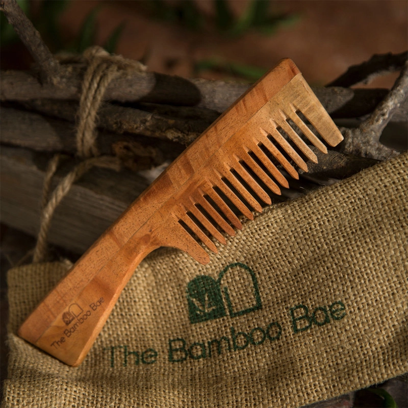 neem wood comb with handle for easy detangling hair growth