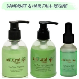 natural vibes ayurvedic tea tree hairfall dandruff regime with hair serum 30 ml shampoo 150 ml conditioner 150 ml 2