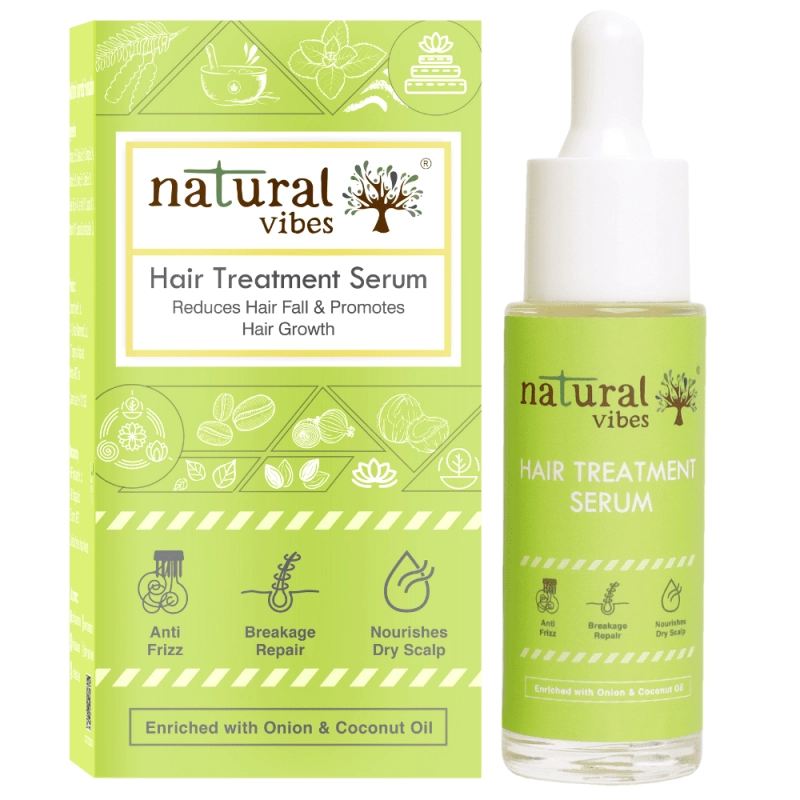 natural vibes hair treatment serum 30 ml with onion coconut reduces hair fall controls frizz nourishes dry scalp promotes hair growth