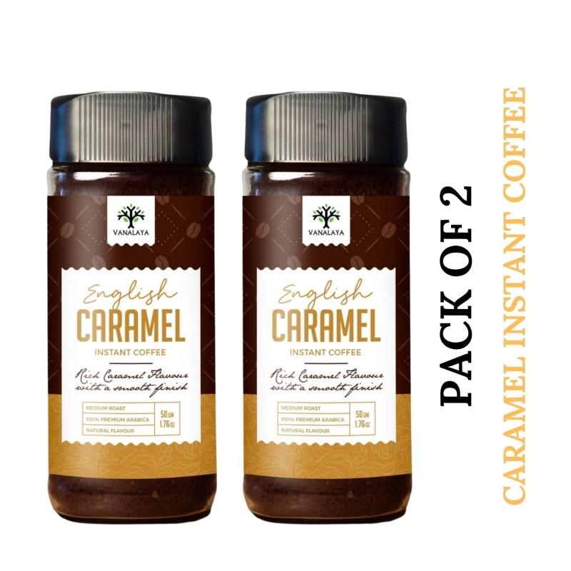 vanalaya english caramel instant coffee caramel flavoured coffee 50gm pack of 2
