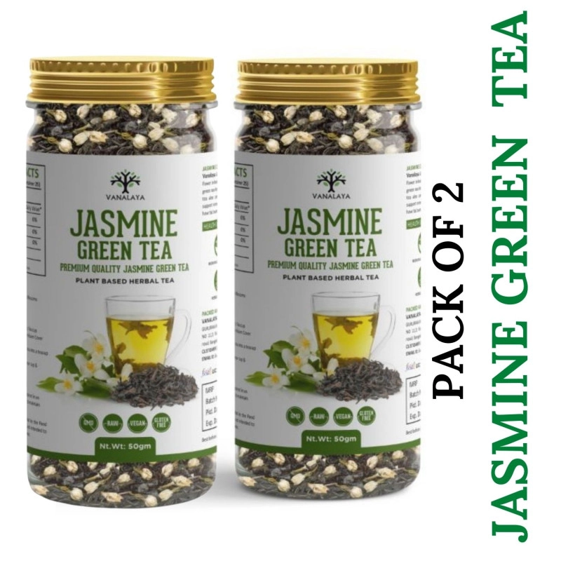 vanalaya jasmine green tea from sun dried jasmine petals for clear mind improve mood stress relief and relives anxiety 50gm pack of 2