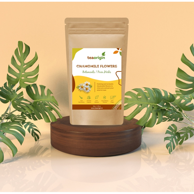 tea origin pure chamomile flowers 50 gms pack serves 25 cups