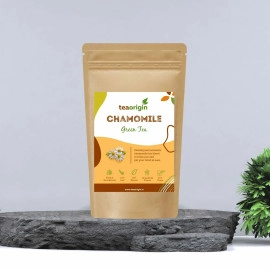 tea origin chamomile green tea 100 natural ingredients whole leaf green tea leaves chamomile flower petals promotes quality sleep healthy skin relieves stress 100gm serves 50 cups