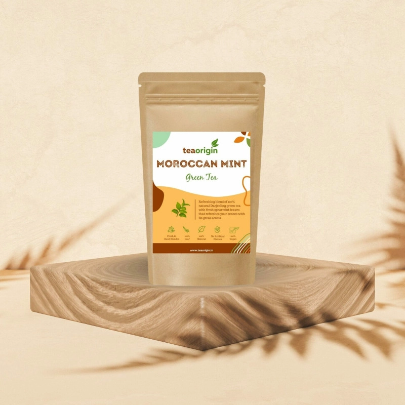 tea origin moroccan mint green tea 100 natural ingredients green tea leaves spearmint leaves rich in antioxidants phytonutrients relieves stresspromotes immunity 100gm serves 50 cups