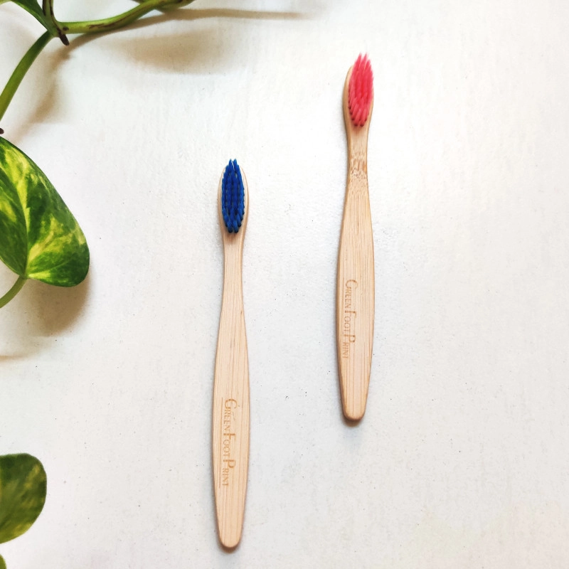 natural bamboo kids toothbrush pack of 2 assorted colours