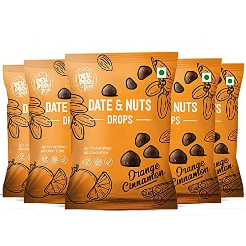 dev pro food group date and nuts drops healthy snack with high fiber gluten free vegan orange cinnamon 40g pack of 5