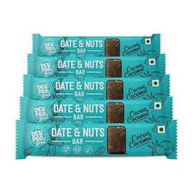 dev pro date and nuts bars healthy snacks with protein high fiber gluten free and vegan cocoa coconut 30g bars pack of 5