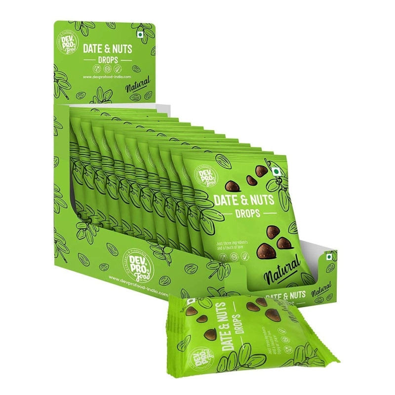 dev pro food group natural date and nuts drops healthy snack with high fiber gluten free vegan 40 gm pack of 12