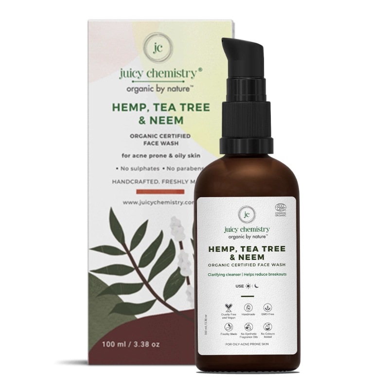 juicy chemistry hemp tea tree neem organic face wash for acne prone oily skin 100ml 3 38oz