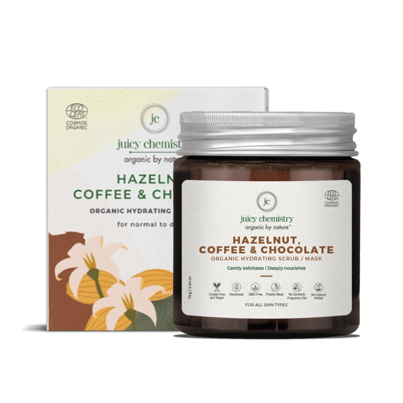 juicy chemistry hazelnut coffee chocolate organic hydrating scrub mask for dry and mature skin 75gm 2 64oz