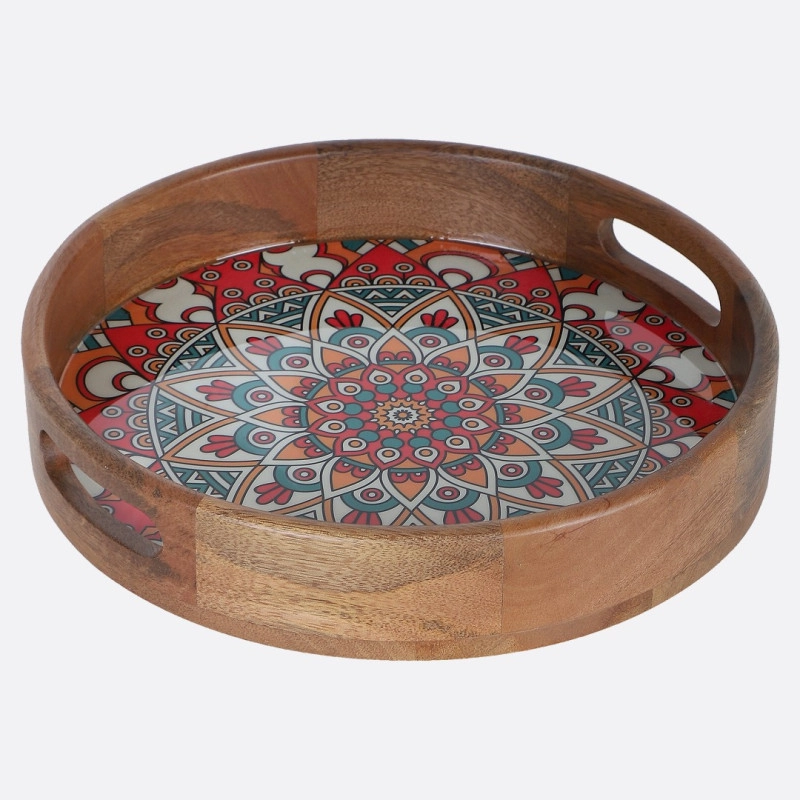 ornamental mandala tray from mahogany collection