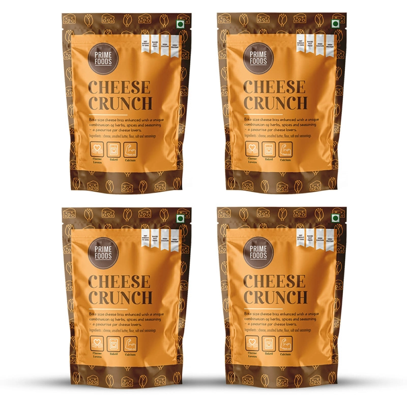 prime foods cheese crunch baked jain vegan high protein snack 75 grams each pack of 4
