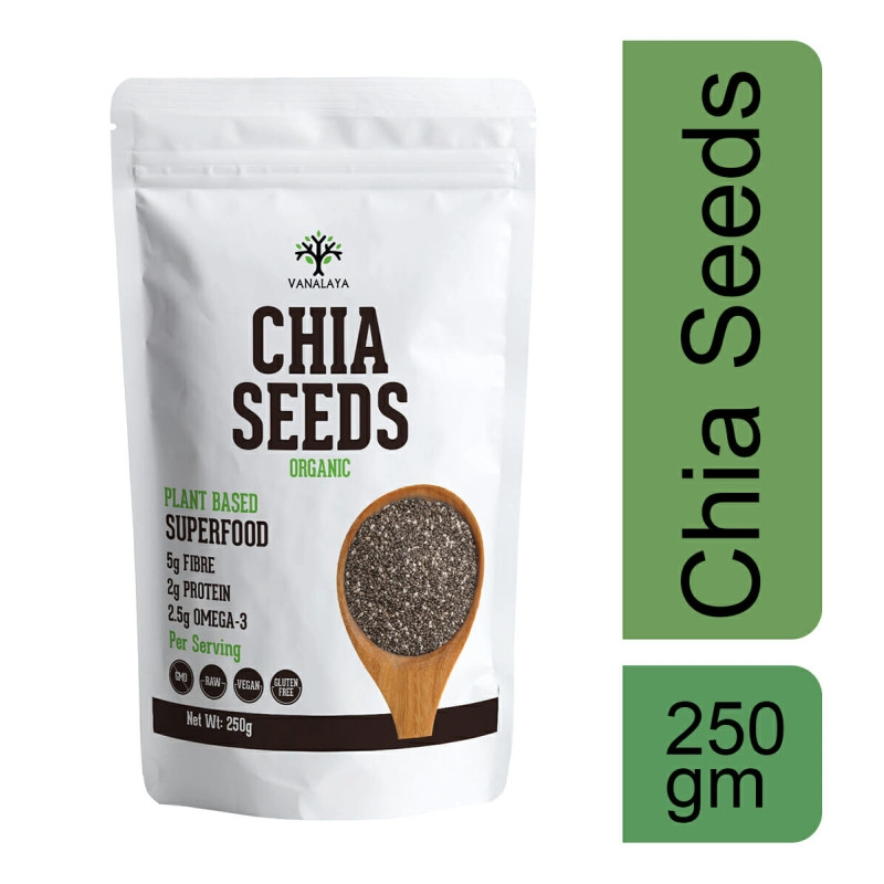 vanalaya raw unroasted chia seeds for eating with omega 3 protein and fiber for weight loss management 250g