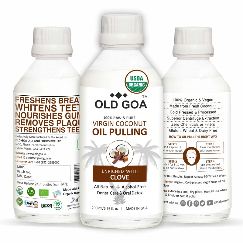old goa oil pulling mouthwash with clove certified organic pharma grade vegan stops bad breath whitens teeth strengthens gums natural oral detox zero alcohol 200 ml