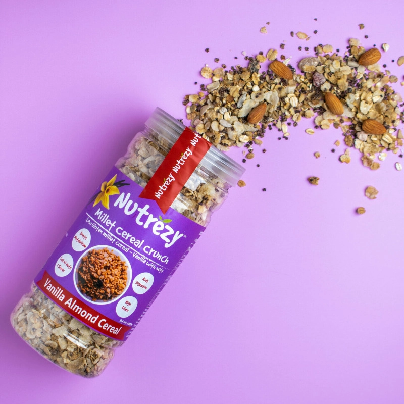 nutrezy millet cereal crunch vanilla almond 370gms