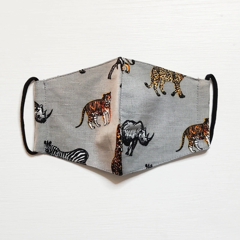 100 cotton mask 3 layers of cotton to keep them breathable for the children as well as offering protection grey safari animals mask