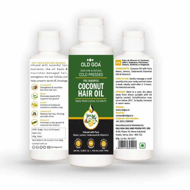 old goa hair oil pre shampoo cold pressed coconut oil infused with neem lemon cedarwood vitamin e 200 ml