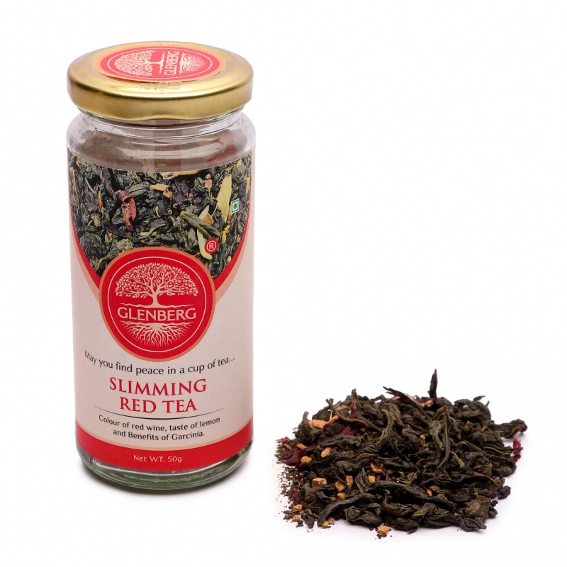 glenberg slimming red tea green tea with garcinia helps in weight management free premium wooden spoon 50 gm 25 cups