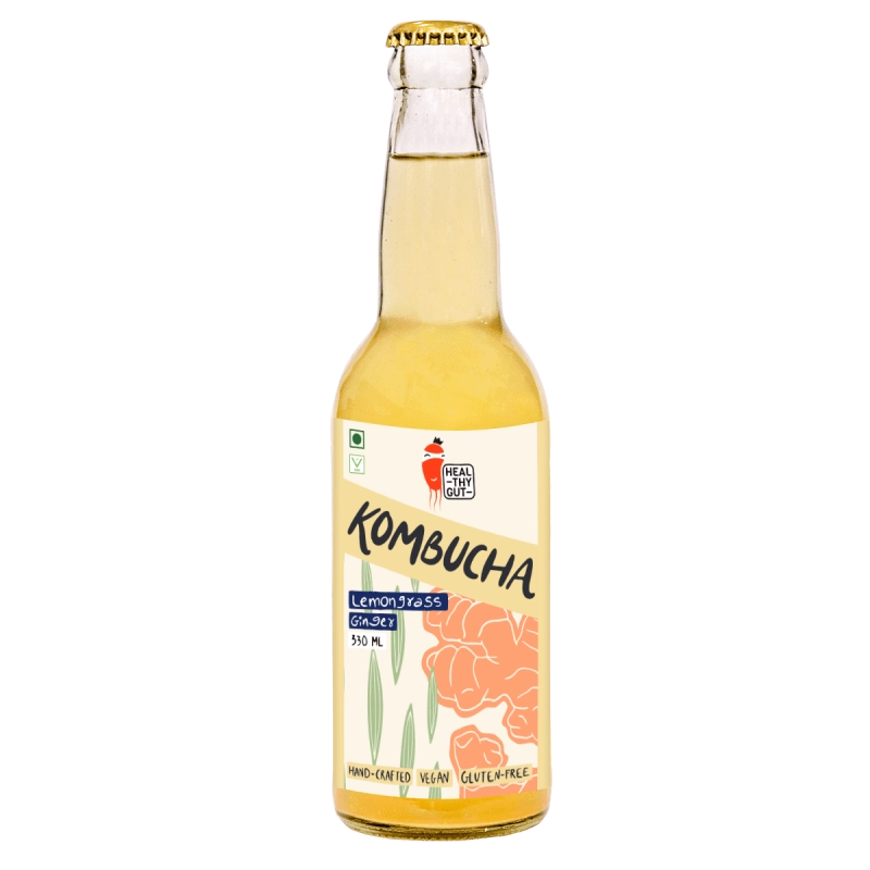 healthy gut kombucha lemongrass ginger 330ml combo pack of 2