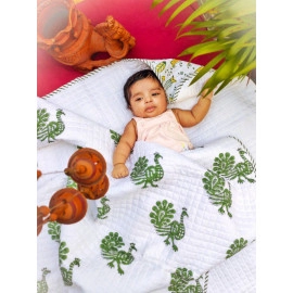 mystic peacock hand block printed muslin blanket