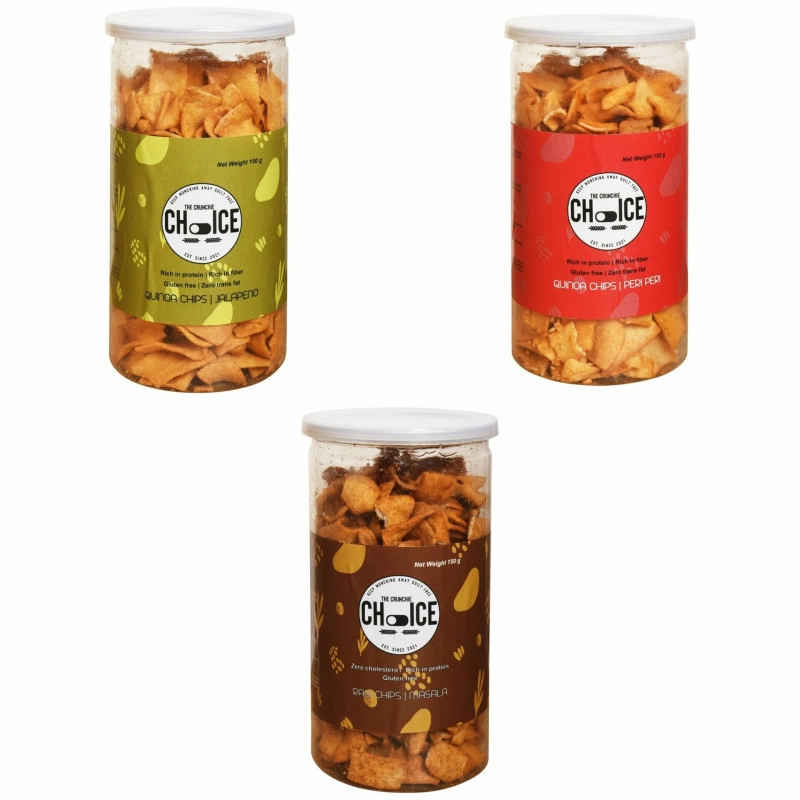 the crunchie choice set of 3 healthy quinoa and ragi chips