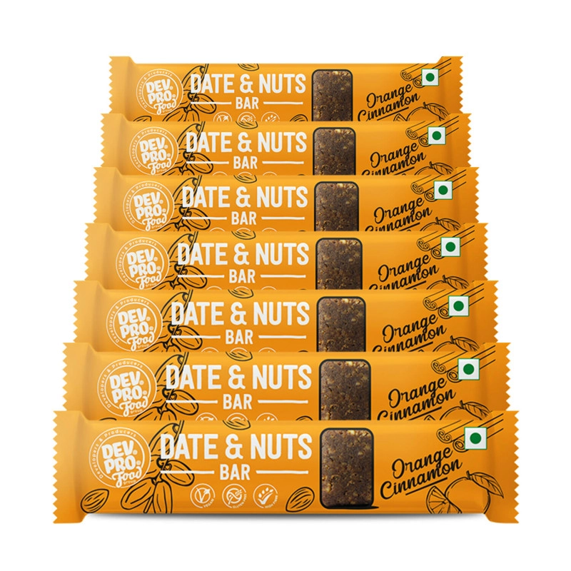 dev pro date and nuts bars healthy snacks with protein high fiber gluten free and vegan orange cinnamon 30g bars pack of 7
