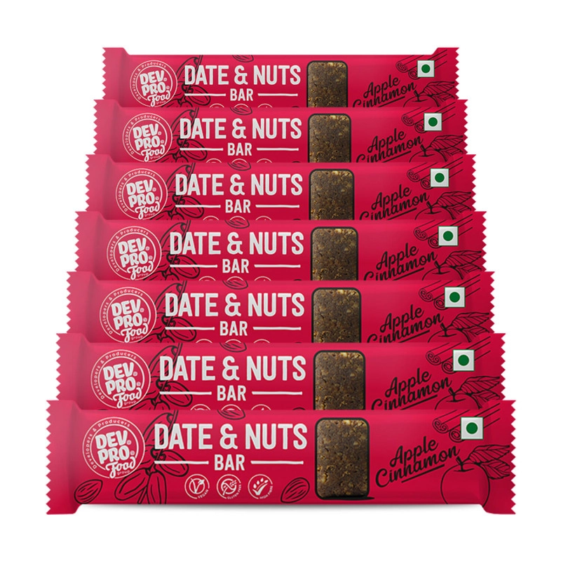 dev pro date and nuts bars healthy snacks with protein high fiber gluten free and vegan apple cinnamon 30g bars pack of 7