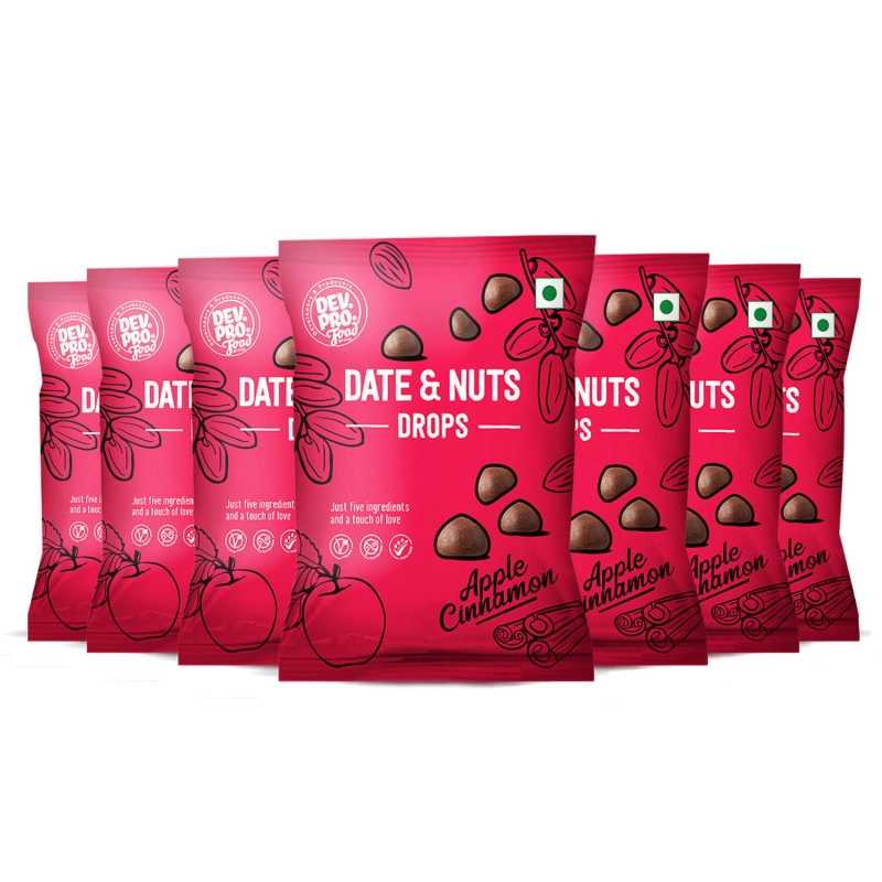 dev pro date and nuts drops healthy snack with high fiber gluten free vegan apple cinnamon 40g pack of 7