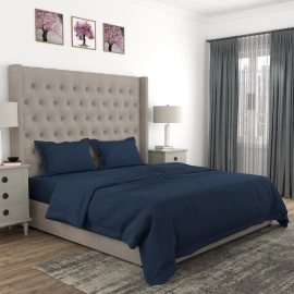 swaas 100 pure cotton plain satin midnight blue bedsheet set
