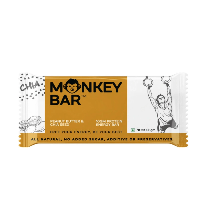 monkey bar peanut butter chia seed pack of 8 12g protein no added sugar natural delicious