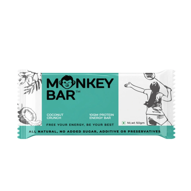 monkey bar coconut crunch pack of 8 10g protein no added sugar natural delicious