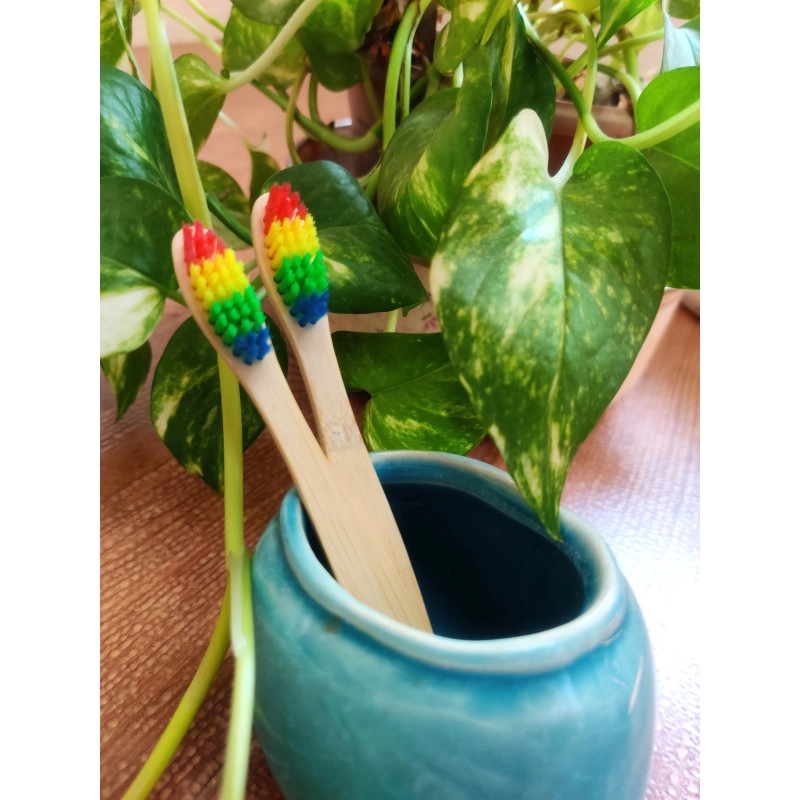 natural bamboo kids toothbrush rainbow bristles pack of 2