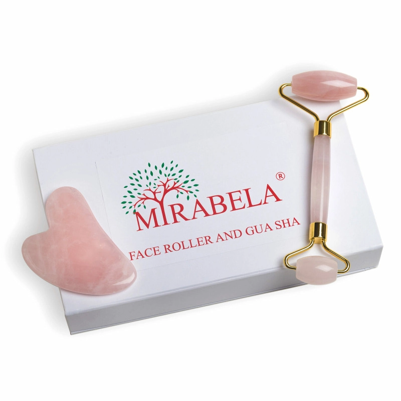 mirabela face roller and gua sha set rose quartz