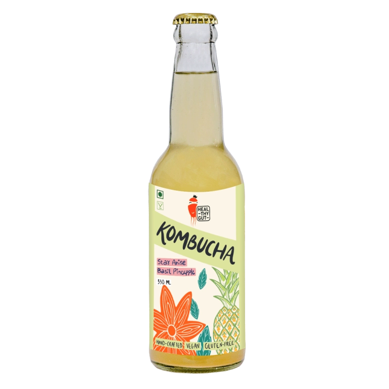 healthy gut kombucha pineapple star anise basil 330ml combo pack of 2