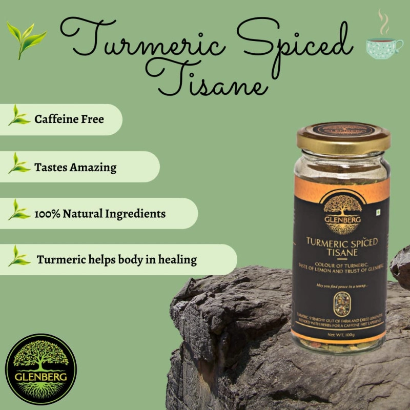 glenberg turmeric spiced tisane caffeine free turmeric tea with ginger for immunity 100 gm 50 cups