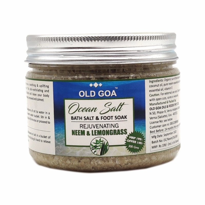 old goa organic ocean salt bath salt foot soak rejuvenating neem lemongrass 300 gms