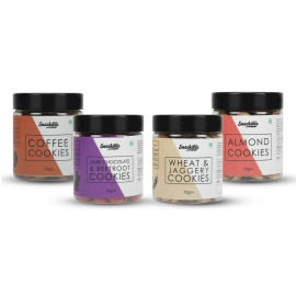 snackible assorted vegan cookies combo pack of 1 each 4x70gm almond coffee dark chocolate beetroot wheat jaggery