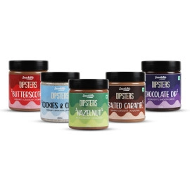 snackible dipsters assorted spreads combo pack of 1 each 5x250gm butterscotch chocolate cookies and cream hazelnut salted caramel