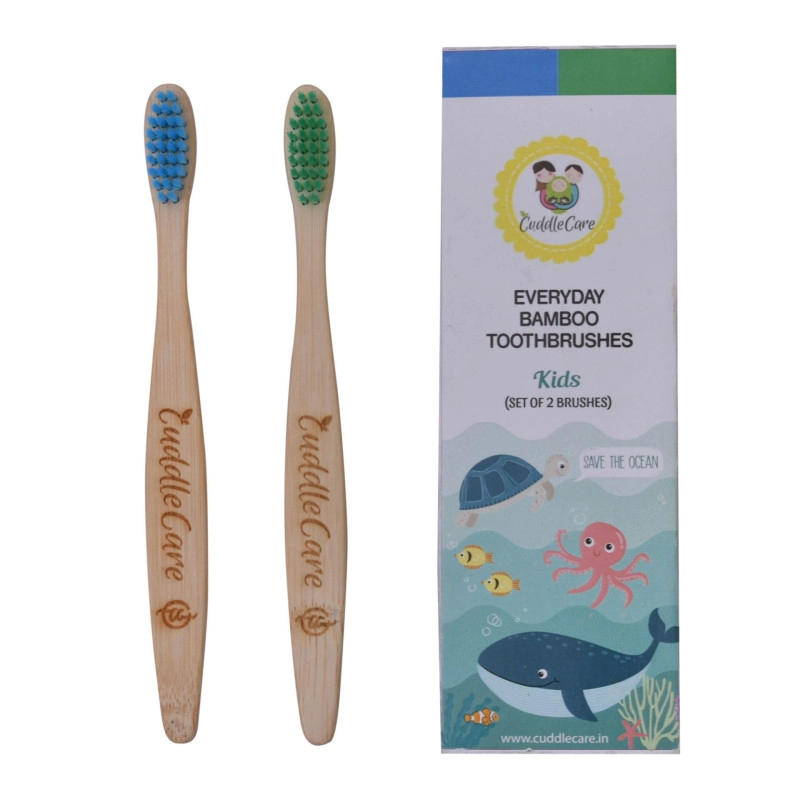 everyday bamboo toothbrushes kids pack of 2 blue green