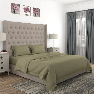 swaas 100 pure cotton plain satin olive bedsheet set